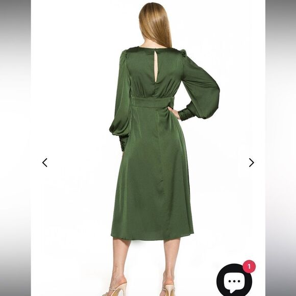 Alexia Admor Alysa midi dress side skit emerald green satin 6 - Picture 2 of 10